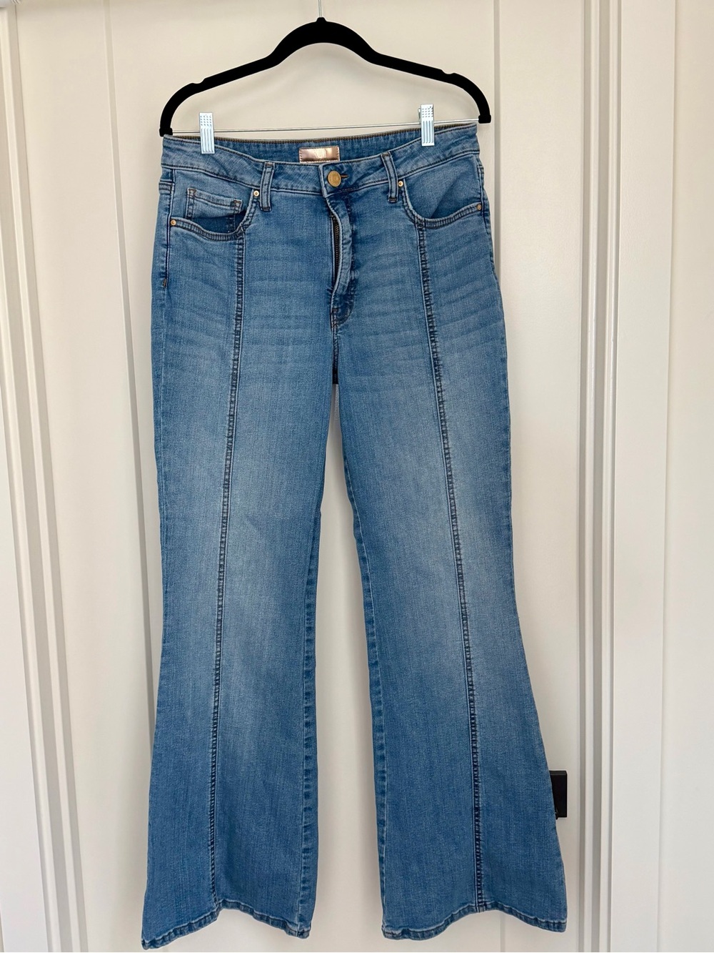 Kut from the Kloth Light Blue Flare Jeans seams in front and back.